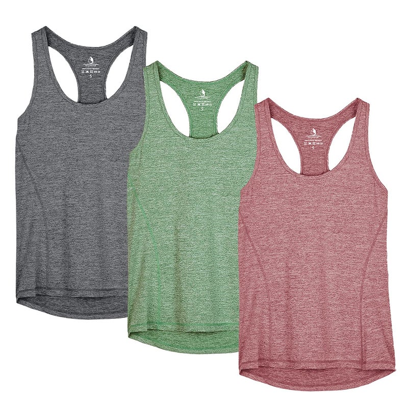icyzone Workout Tank Tops for Women - Racerback Athletic Yoga Tops, Running Exercise Gym Shirts(Pack of 3)(S, Charcoal/Burgundy/Turf Green) - Image 1